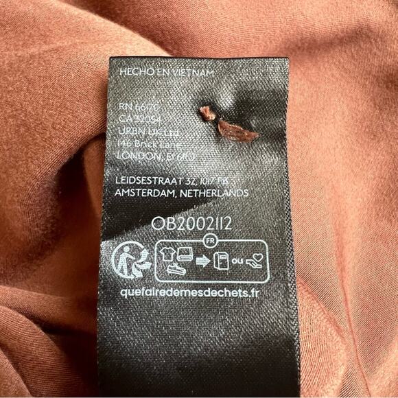 BHLDN Anthropologie Nicoletta One Shoulder Scarf Satin Midi Dress Cedar Brown XL - Picture 13 of 15